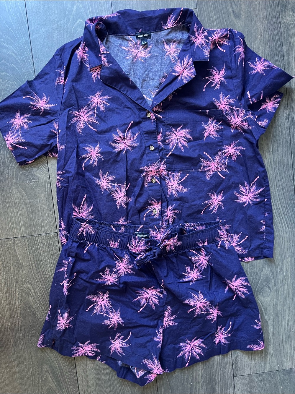 NEW Gapbody Navy Palm Print Button-Up Short PJ Set